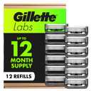 GilletteLabs Razor Blade Refills, 12ct Razor Cartridges, Razor Refills for Men Compatible with GilletteLabs Exfoliating Bar Razor and Heated Razor