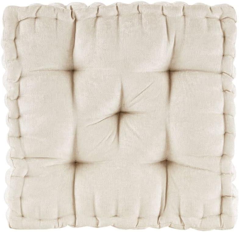 Intelligent Design Azza Floor Pillow, Large Cushions Sitting for Adults, Floor Pillow for Meditation or Yoga, Lustrous Chenille Tufted with Scalloped Edges for Bench/Chair Cushion, 20"x20"x5" Ivory