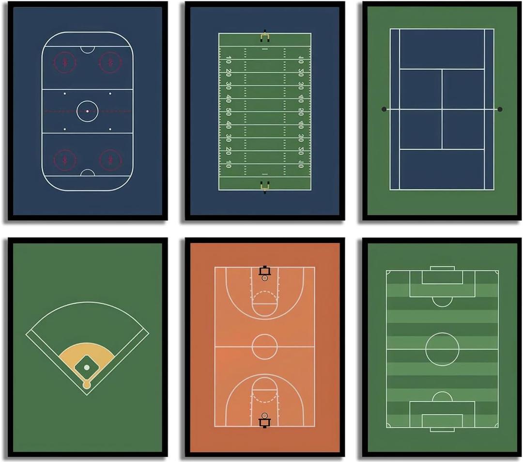 6pcs Sports Field Wall Art Picture Nursery Sports Canvas Poster Prints Boys Room Wall Decor For Gym Kindergarten Children's Room 8x10in Unframed