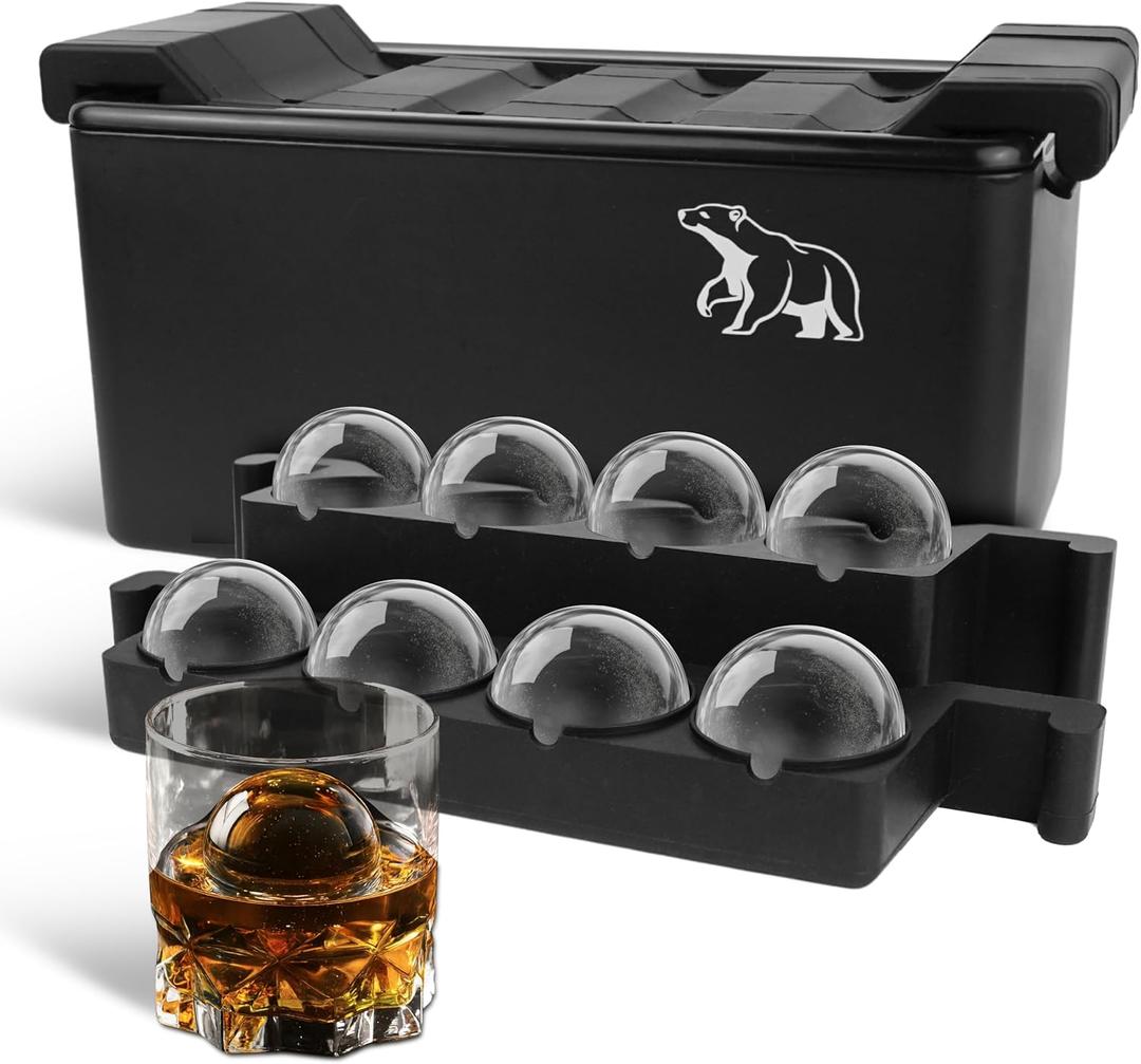 Elyzn 8 Sphere Clear 2 Ice Ball Maker Mold for Whiskey & Cocktails  Creates 2 Inch Round Crystal Clear Ice Spheres for Home Bars, Bourbon, and Mixology  Durable Silicone & Hard Shell Design