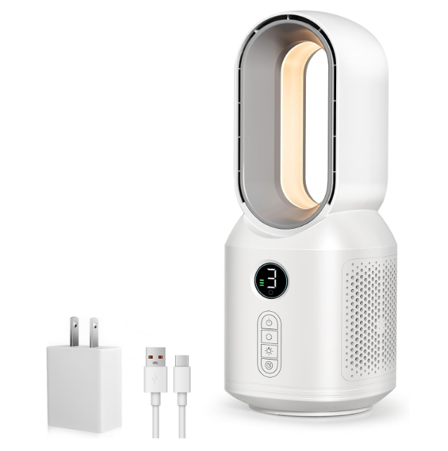 Desk Fan,13 Inch Portable Bladeless Fan, Small Quiet Office Fan with 106° Oscillating, 3 Speeds & Night light, LED Display, Button Control, Personal Table Fan for Bedroom, Office, Home, Study Room