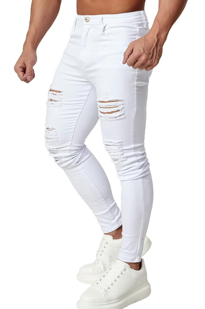 HUNGSON Men's Ripped Skinny Jeans Stretchy Slim Fit Jeans Pants for Men XXL