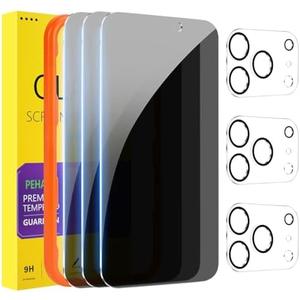 PEHAEL 3+3 Pack for iPhone 17 Pro Privacy Screen Protector with Camera Lens Protector Full Coverage Anti-Spy Tempered Glass Film 9H Hardness Easy Installation Bubble Free [6.3 inch]
