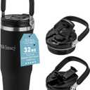 32 oz Tumbler with Handle and Flip Straw,Keep Cold or Hot,Fits in Cup Holder,Reusable Leak Proof Stainless Steel Vacuum Water Bottle,Suitable for Home Gym Trave, Easy to Carry(Black)
