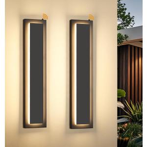 23.6'' Dusk to Dawn Outdoor Sconce Lights Black Exterior Lighting Fixtures | 3000K, Built-in LED Modern Front Porch Light, IP65 Waterproof Hardwired Sensor Outside Wall Lights for House Garage, 2 Pack