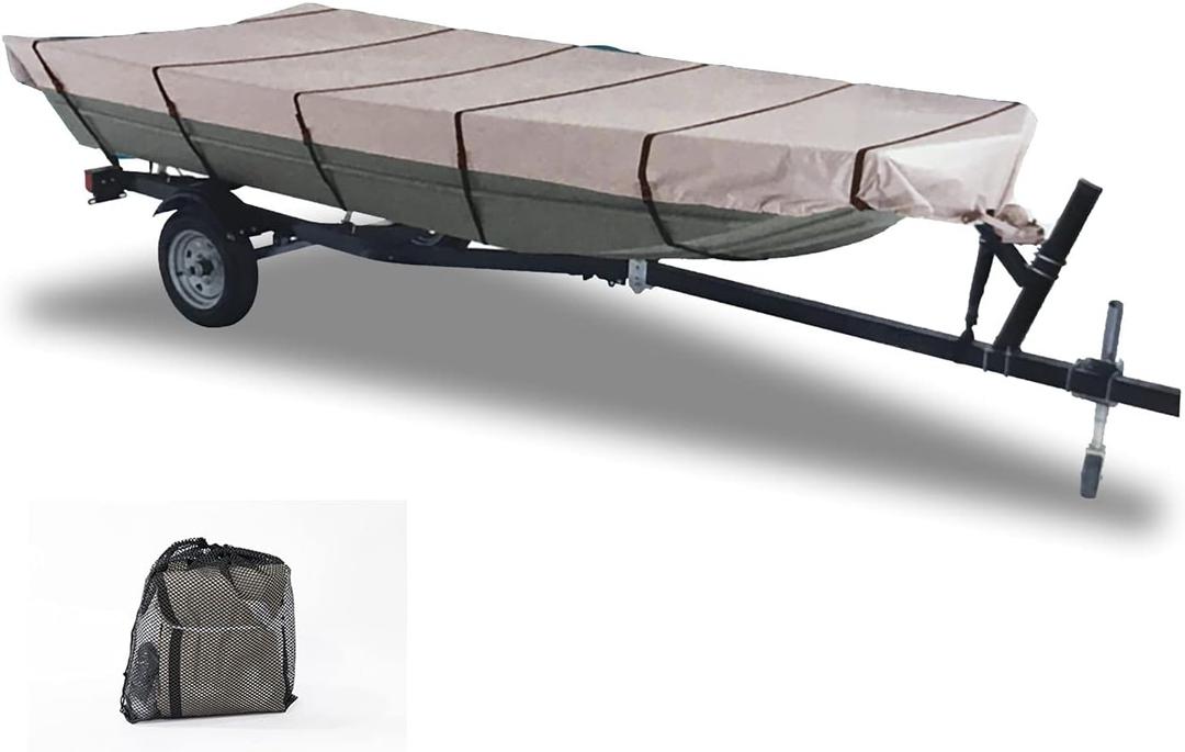 GEARFLAG 600D Jon Boat Cover Heavy Duty Waterproof Marine Grade UV Resistant Reinforced Adjustable Side Straps (12'-14' Long, 600D, Beam Width to 70")