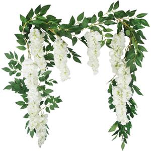 Wisteria Garland Artificial Flowers Floral Vines White 6.56 ft Silk Fake Wisteria Flowers Garlands Hanging Flower for House Outdoor Garden Ceremony Outside Wedding Arch Floral Decor