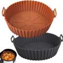 2 Pack Air Fryer Silicone Liners for Ninja, Reusable Silicone Bowl Basket Fit for 3 to 5QT Air Fryer, Replacement of Flammable Parchment Paper, Baking Tray Oven Accessories (Top 8in, Bottom 6.8in)