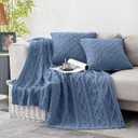 Homiest Cable Knit Throw Blanket & Pillow Set, Dusty Blue Set of 3, Knitted Blanket (50"x60") & 2 Pillow Covers (18"x18"), Soft & Cozy Decorative Couch Bed Sofa (50 x 60 Inch Blanket & 18 x 18 Inch Pillow)