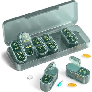 Pillex Pill Organizer 2 Times a Day, AM PM Pill Box 7 Day, Weekly Medicine Organizer with Large Capacity, Travel Pill Case for Medication, Vitamins, Fish Oils, Supplements (Easy to Use, Portable)
