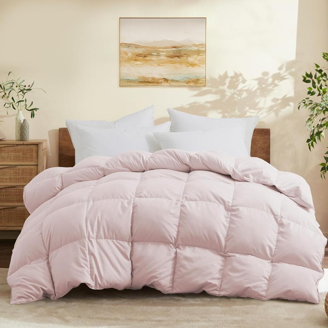 Joysoul California King Size Down Comforter - All Season Ultra Soft Goose Down & Feather Fiber Fill, Luxury Hotel Pink Duvet Insert with Corner Tabs (108" X 94")