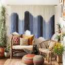 IOWER Macrame Wall Hanging Large Blue Dip Dyed Fiber Art Tapestry, Handmade Boho Wall Decor for Living Room Bedroom, Macrame Wall Art 57" W x 39" L