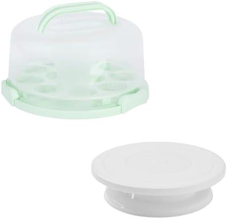 Cake Carrier, Carrier Cupcake Holder with Cake Turntable, Cake Carrier with Lid and Handle(Green)