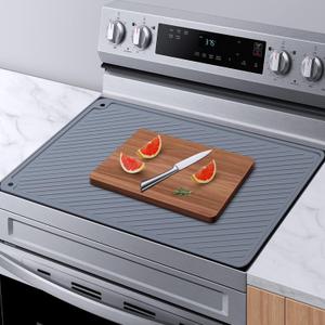 Stove Top Covers for Electric Stove,28 x 20 Silicone Stove Cover Mat, Heat Resistant Glass Cooktop Cover,Ceramic Stove Protector,Flat RV Range Stovetop Protector Pad, Dish Drying Mat for Kitchen,Grey