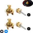 2 PCS Sturdy Guitar Strap Locks - Security and Quick Release Guitar Strap Button for Electric, Bass, and Acoustic Guitars with Rubber Guitar Strap Lock and Felt Washers, 1 Set (Gold)