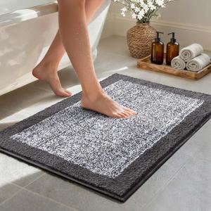 Bathroom Rugs 30x20 Non Slip Washable, Grey Bath Mat for Bathroom Floor Tub, Soft Absorbent Quick Dry Mats for Shower, Bathtub,Home Decor (1'8" x 2'6" (Rectangular))