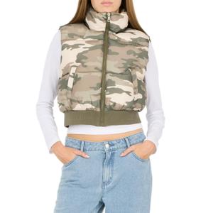 Forever 21 Women's Puffer Vest – Cropped Quilted Zip-Up Outerwear with High Neck Collar, Lightweight Sleeveless Jacket for Layering, Streetwear & Cold Weather Fashion, L