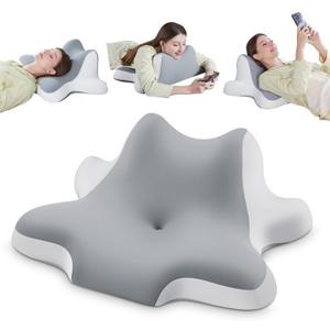 DONAMA Neck Pillow for Sleeping, Leaning and Lying, Contour Memory Foam Pillow for Side Back Stomach Sleeper, Ergonomic Cervical Pillow for Neck Pain and Shoulder Pain Relief (Grey)