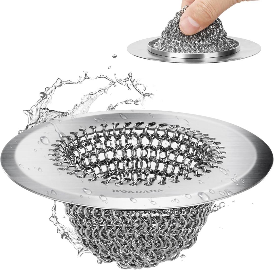 Sink Drain Strainer, Anti-Slip Flexible Chainlink Sink Strainer with 304 Stainless Steel, Upgraded Clog-Free Kitchen Sink Strainer, Easy-Clean Sink Catcher Strainer for Garbage Disposal