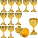 Eforcase 12Pcs Mini Chalice Goblet Gold Copper Wine Small Cup Medieval Vintage Goblet, Copper Metal Toasting Wine Chalice Flower Embossed Shot Glasses Cup for Communion Altar Drinking
