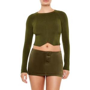 Forever 21 Women's Notched Cropped Sweater (Medium, Green)