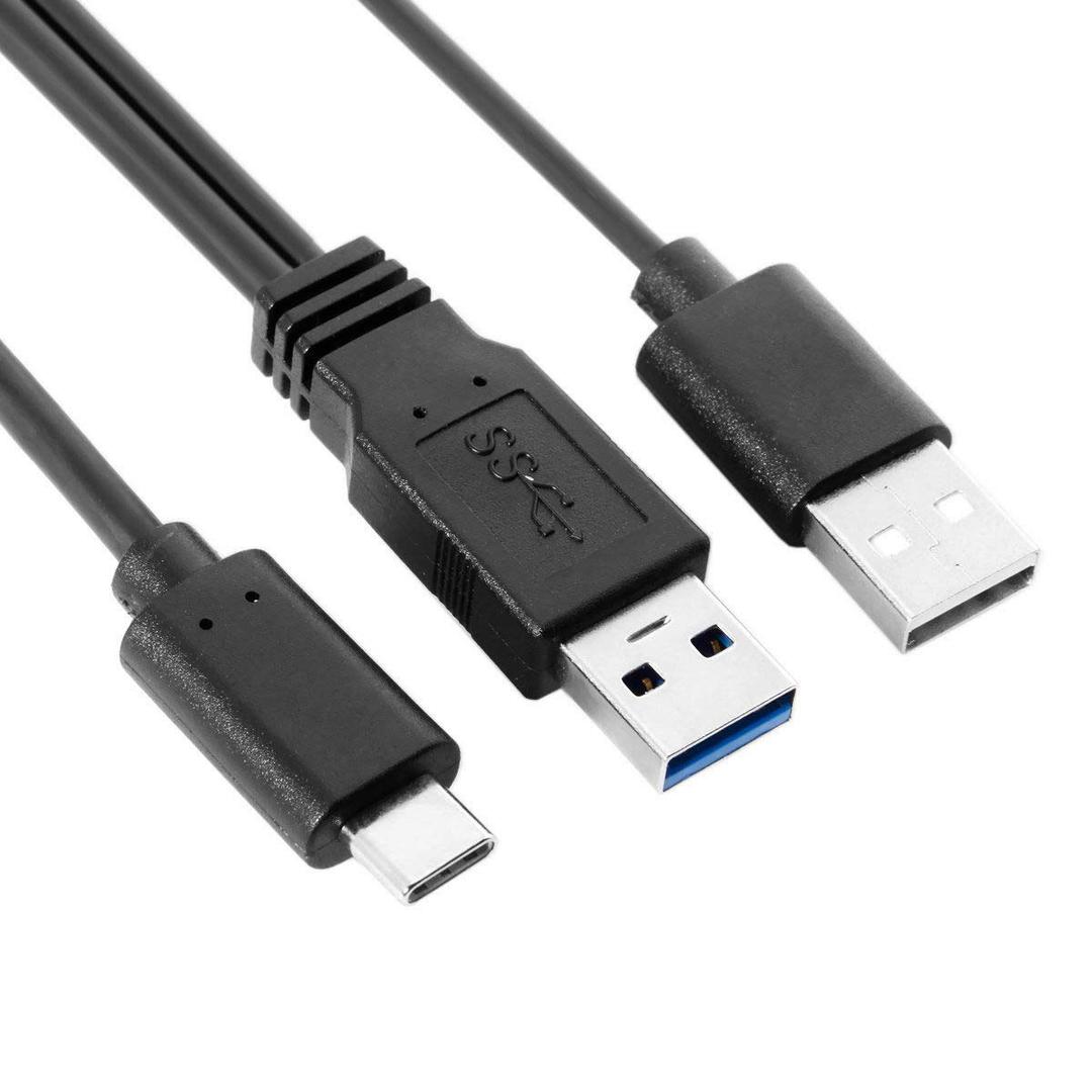 xiwai Type-C USB-C to USB 3.0 Male & USB 2.0 Dual Power Data Y Cable for Laptop & Hard Disk