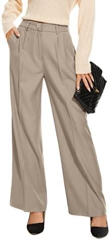 FUNYYZO Wide Leg Pants Women's High Elastic Waisted in The Back Business Work Trousers Long Straight Suit Pants, Size Small
