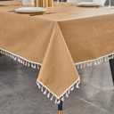 LIBERECOO Rectangle Tablecloth, Waterproof Vinyl with Flannel Backing, Plain Weaves Pattern Wipeable Plastic with Tassels, Ideal for Kitchen and Dining Room, 60" x 120"