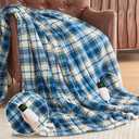 Heated Electric Blanket Twin Size, 62X84 Heating Blanket with 10 Heats Levels & 8 Hours Auto Off & Timer, Blue Plaid Soft Cozy Sherpa Blankets Warmer Gifts for Grandma Women Adult, Fast Heating Washable