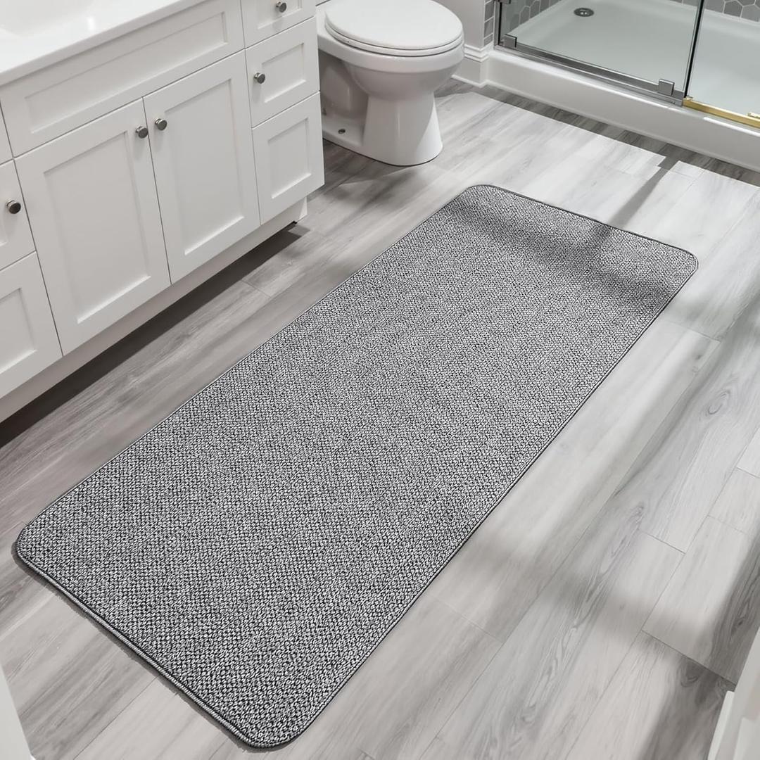 Bath Mat,Ultra Thin Bathroom Runner Rugs,Large Bath Mats for Bathroom,Quick Dry,Non-Slip,Machine Washable,Low Pile,Bath Rug,Shower Outside,Sink,Home Decor Accessories.Grey,1'9"x3'11"21x47inch