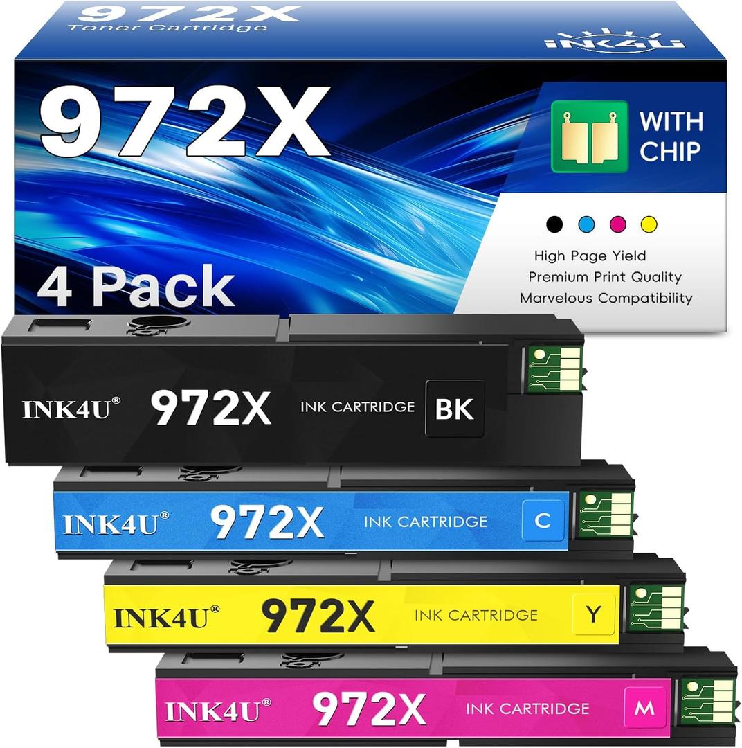 972X Ink Cartridges Compatible Replacement for HP 972X 972A Ink Cartridges to Use with HP Color PageWide Pro 477dw Ink Cartridges 477dn 577dw 452dw 452dn 577z 552dw P55250dw Printer (4 Pack, B/C/M/Y)