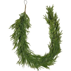 9 FT Real Touch Norfolk Pine Garland Green Artificial Christmas Garland Faux Greenery Garland for Holiday Fireplace Mantle Window Indoor Outdoor Decor, Winter Christmas Decorations
