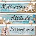 Riletese Ocean Beach Inspirational Wall Decor - 5 Pcs Wooden Rustic Office Wall Decor, Positive Wall Art Decor for Living Room, Inspiring Quotes Hanging Plaque Sign for Home Office Room