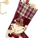 1 Pack Jumbo 3D Christmas Stockings with Golden Hooks, Extra Large 18'' Xmas Socks for Fireplace Mantel Decor, Holiday Hanging Stockings Set for Gifts (Plaid Santa)