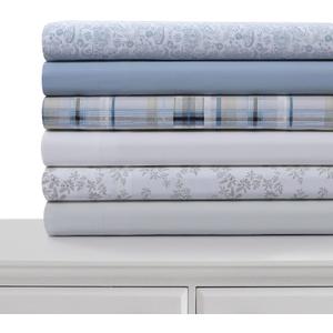 Tribeca Living Cotton Percale California King Size Bed Sheet Set, 300 Thread Count, Extra Deep Pockets, Printed Danielle Paisley Blue