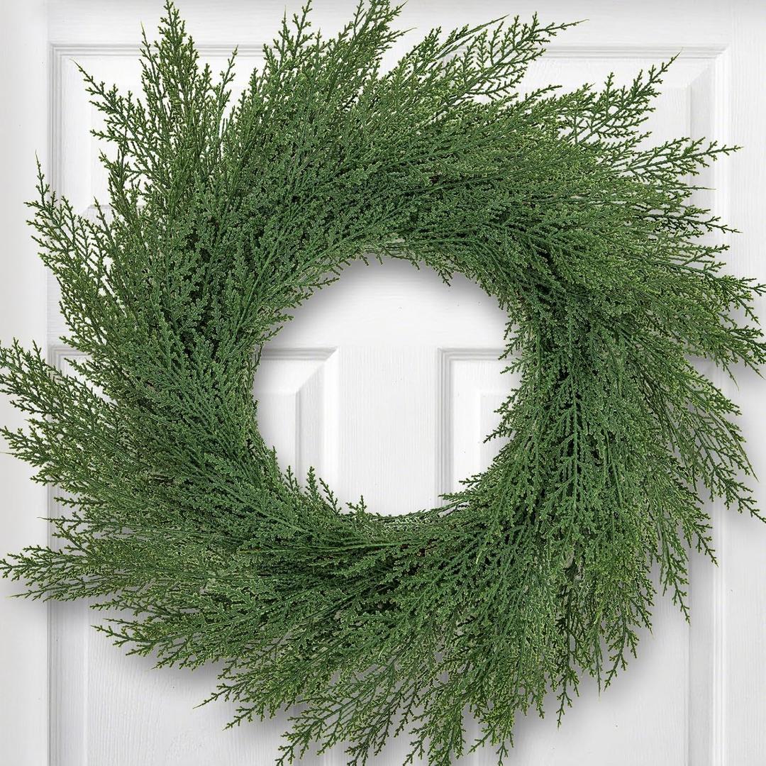 Cypress Christmas Cedar Wreath for Front Door Christmas - 20 Inch Wreaths Real Touch Holiday Outdoor Wreath for Decorating Artificial Plain Winter Pine Modern Farmhous Wreaths for Indoor