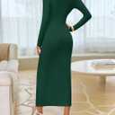 ZESICA Women's 2026 Spring Long Sleeve Bodycon Dress Mock Neck Wedding Guest Cocktail Party Long Midi Dresses (Green, M)