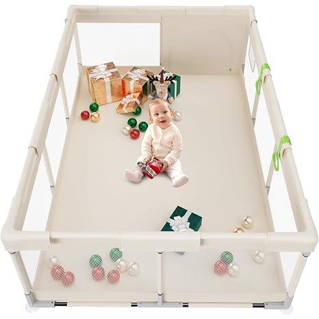 Fodoss Baby Playpen, Playpen for Babies and Toddlers,47x71in, Beige
Baby Play Yard for Indoor & Outdoor, Soft Breathable Mesh, BPA-Free Oxford Fabric, Anti-Slip Suction Cups, Pull Rings