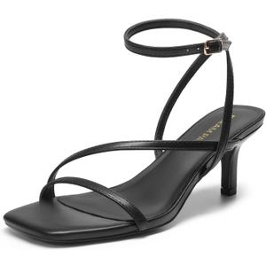 DREAM PAIRS Women's Low Kitten Heels Strappy Open Square Toe Ankle Strap Sexy Fashion Comfort Dress Shoes Party Heeled Sandals (10, Black)