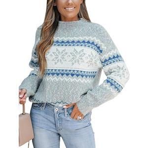 Christmas Sweaters for Women Winter 2024 Holiday Xmas Snowflake Pullover Printed Jumper