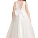 GELOMARI Satin Flower Girl Dress V-Back First Communion Girls Dresses White Maxi Ball Gown for Wedding Party with Bow-Knot Size 160