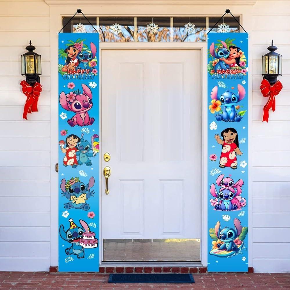 2Pcs Blue Cartoon Birthday Porch Sign Door Hanging Banner Party Supplies for Kids Door Decorations