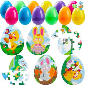 JOYIN 12 Pcs Easter Eggs Jigsaw Puzzle for Egg Hunt Game, School Activities Rewards, Kids Party Favors, Easter Basket Stuffers Fillers, Classroom Prize Supplies