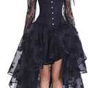 Kimring Women's Steampunk Victorian Off Shoulder Corset Top with High Low Skirt (Large, Black)