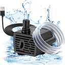 DC 5V USB Water Pump For Fish Tank 3W Mini Submersible Water Pump With Tubing And Flow Adjustment Function Small Fountain Pump For Pet Fountain Aquarium Hydroponics Desktop Fountain 190L/H