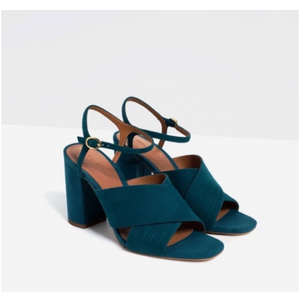 Zara Woman Blue Suede High Heeled Wrap Front Sandals size 38