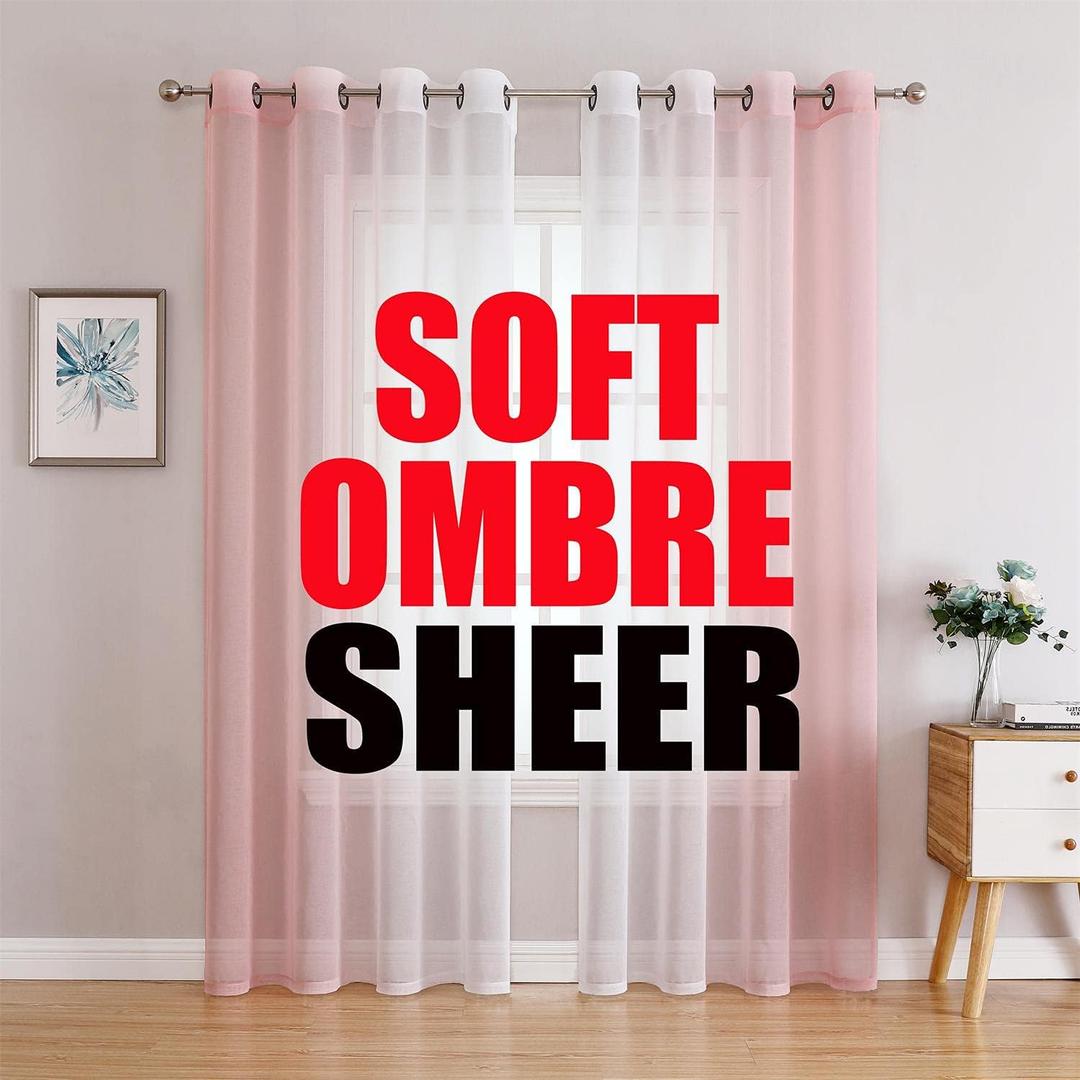 G2000 Sheer Pink and White Ombre Curtains - 95 Inch Long, Light Filtering, Grommet Curtains for Bedroom & Living Room, 2 Panel Set