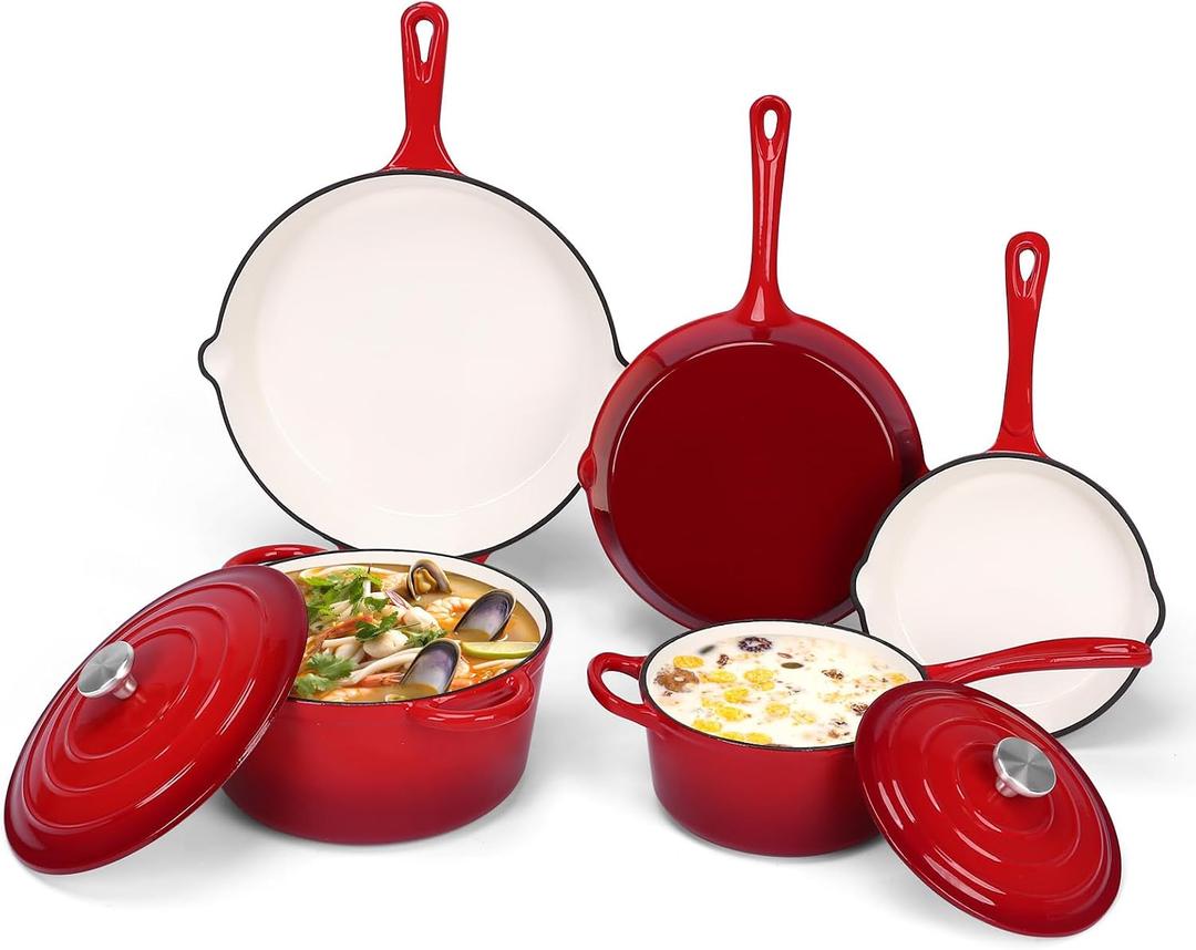 QuliMetal Nonstick Enameled Cast Iron Cookware Set, 5-Piece Pots and Pans Set with Lids, Skillet, Frying Pan, Saucepan & Dutch Oven for All Stovetops, PFOA Free, Ideal for Sourdough Bread Baking, 11 Inches