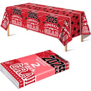 OHOME Graduation Party Decorations 2025 - Plastic Red Tablecloth for Graduation Decorations Class of 2025 - Party Favors Supplies Banner,54" X 108" (Red and Black)