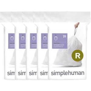 simplehuman Code R 100 Count, Dispenser Pack Custom Fit Liners, Drawstring Trash Bags, 10 Liter / 2.6 Gallon, White